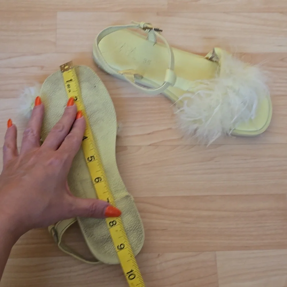 ZARA LIME GREEN GIRL SSTRAPPY SANDAL FEATHERS SHOES USA 5 EUR 35 - Picture 11 of 12
